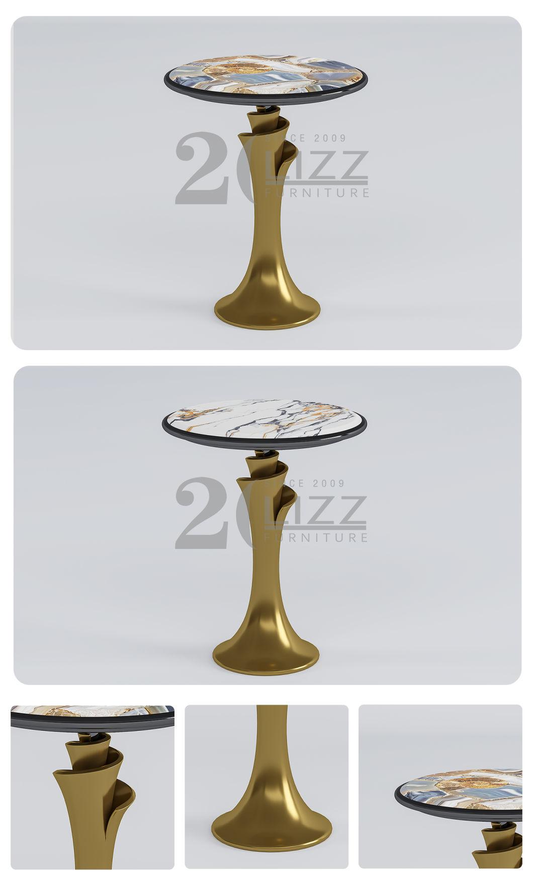 Chinese Wholesale New Design Golden Stainless Steel Feet Table Marble Top Round Console Table