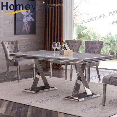 OEM Rectangular Long Mable Top Stainless Steel Dining Table