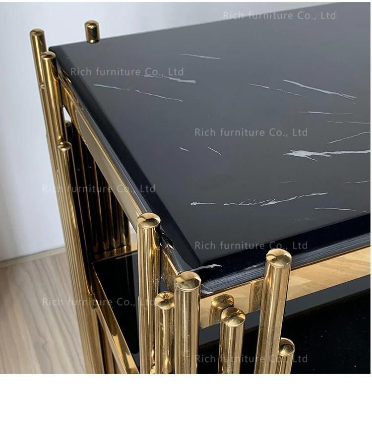 Luxury Entryway Table Gold Stainless Steel Legs Rectangle Narrow Glass Console Table