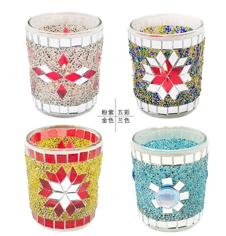 Mosaic Stained DIY Candle Empty Cup Handmade Glass Candle Holder