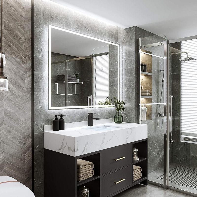 Hotel LED Wall Mirrors Frameless Bath Mirrors Bathroom Lighted Glass Mirror with Waterproof IP44 Rating