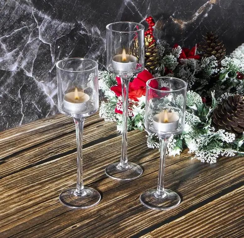 3 PCS Crystal Glass Candlestick & Tealight Candle Holders