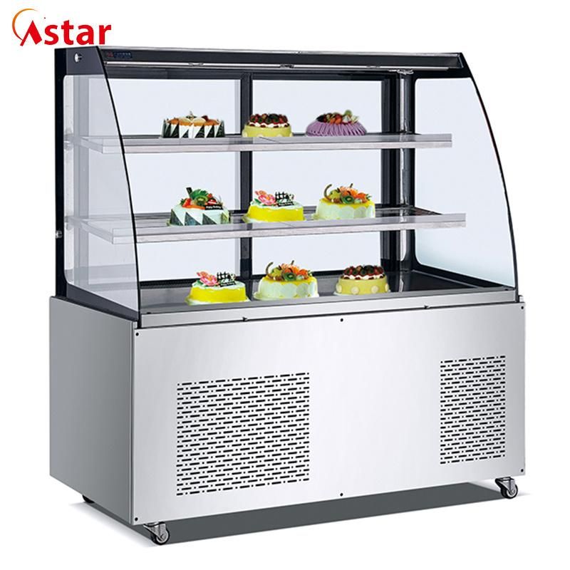 Transparent Tempered Glass Commercial Refrigerator Cake Display Showcase