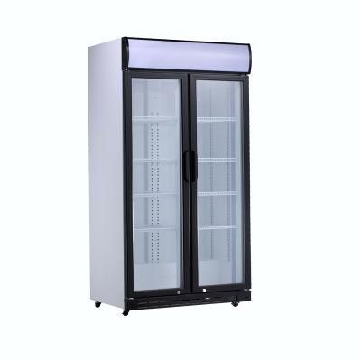 Fan Cooling System Double Glass Doors Upright Cooler Showcase