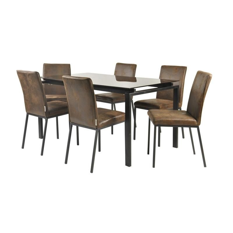 Hot Selling Simple High Tempered Glass and Metal Tube Dining Table with Black Square Legs