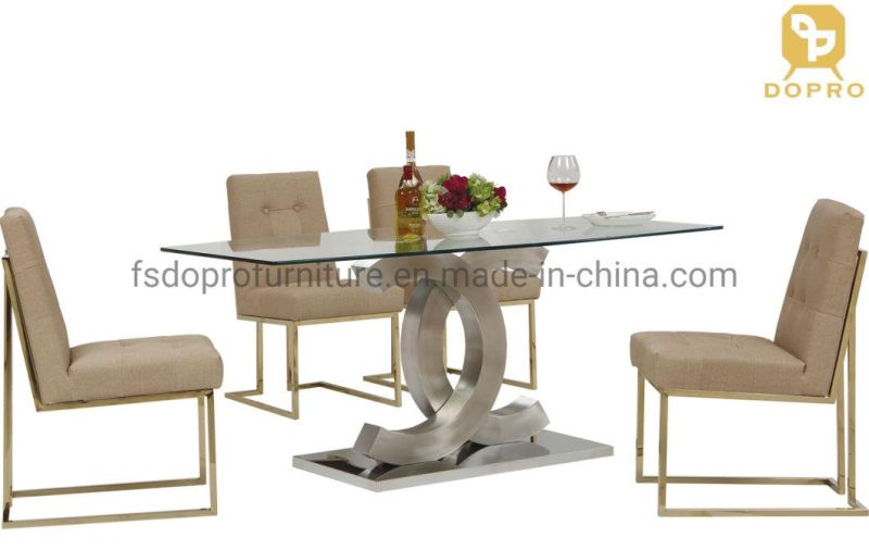 Morden Design Hot Sale Stainless Steel Table Leg Glass Table Top Restaurant Cafe Dining Table Set-D08