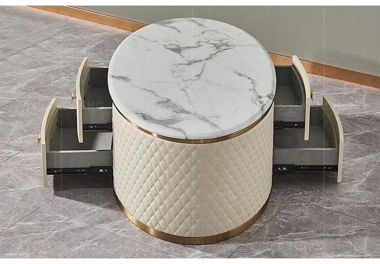 Luxury Leather Golden Customized Color Marble Coffee Table Set