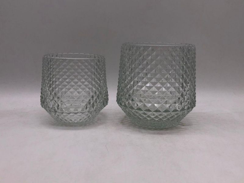 Clear Glass Candle Holder with Various Embossed Pattern