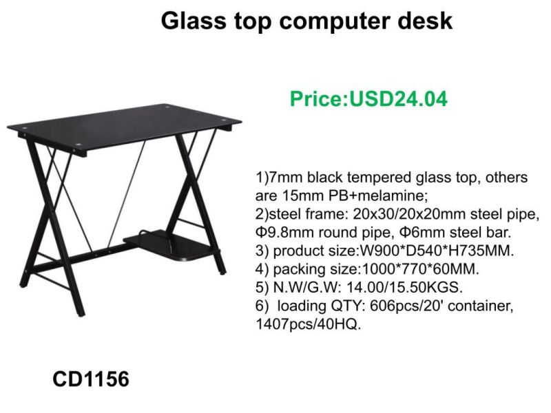 Morder Design Home Office Furniture Glass Top Study Desk with Booksefl