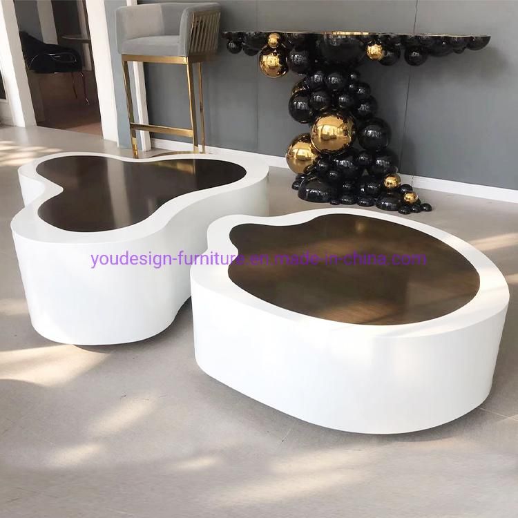 Modern Customized Living Room White Painting Stainless Steel Glass Top Centre Coffee Table Set Furnitures