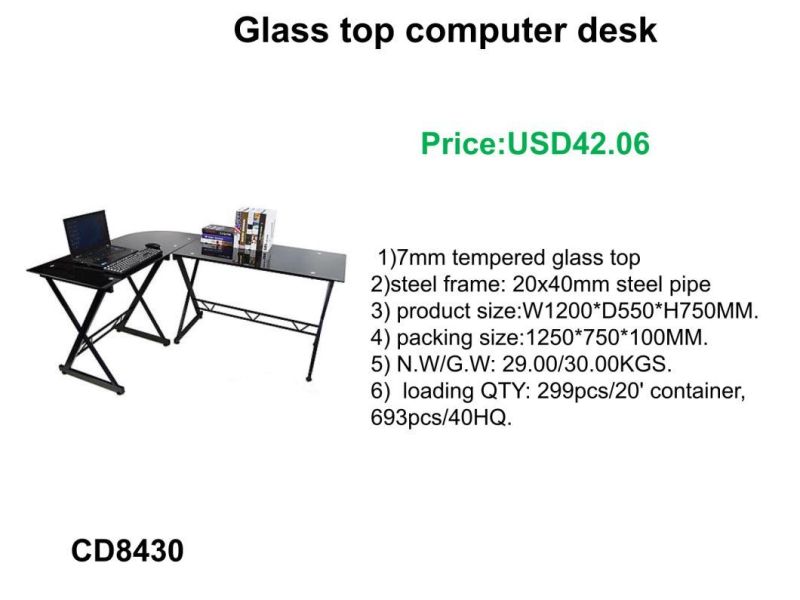 Morder Design Home Office Furniture Glass Top Study Desk with Booksefl