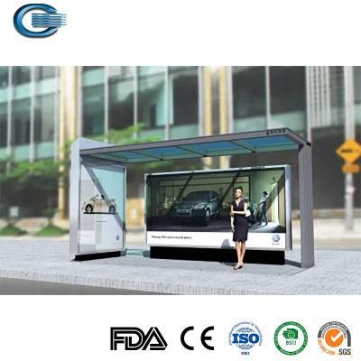 Huasheng Solar Powered Bus Shelter China Bus Shelter Supply Stainless Steel Bus Stand with Advertising LED Sign