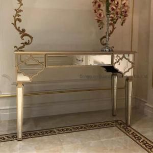 Classic Home Office Living Room Golden Line Mirrored Console Table