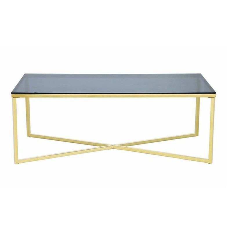Nordic New Design Modern Grey Tempered Glass Living Room Furniture Gold Stainless Steel Coffee Table