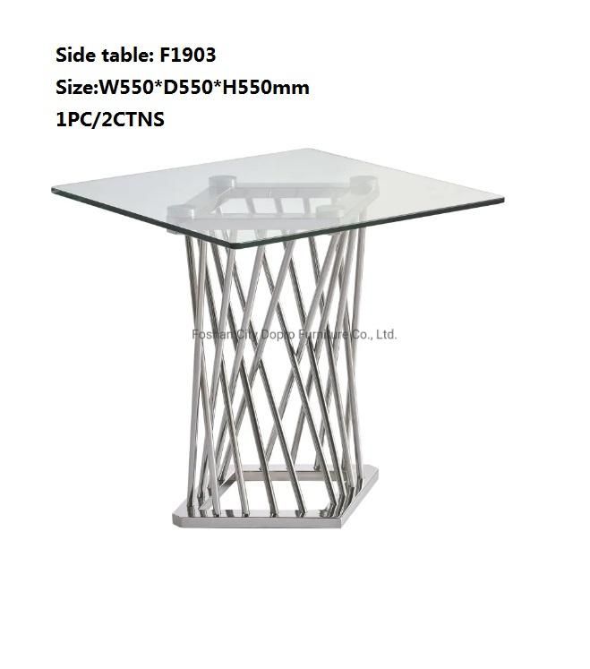 Dopro Simple Style Stainless Steel Round Tube Polished Silver Dining Table D1903 with Clear Tempered Glass