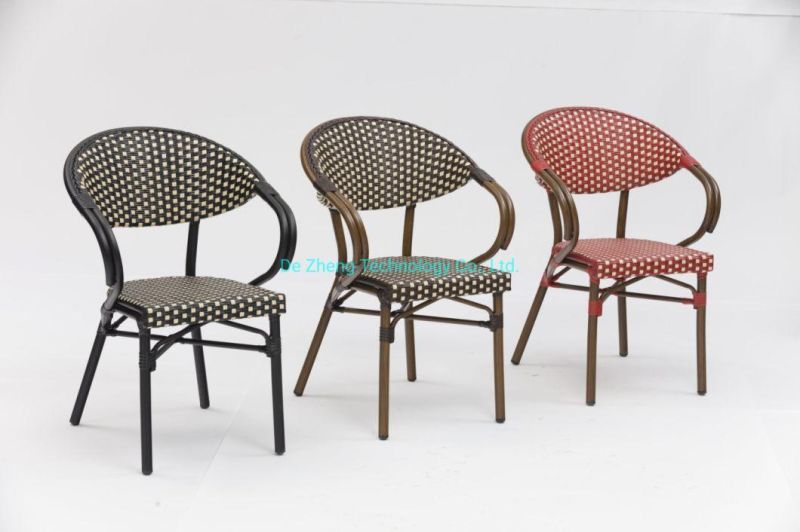 French Cafe Chair Aluminum Frame Outdoor Furniture Bamboo Look Dining Outdoor Restaurant Furniture