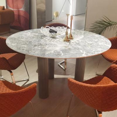 Marble Dining Table New Design Golden Stainless Steel with Grey Marble Dining Table
