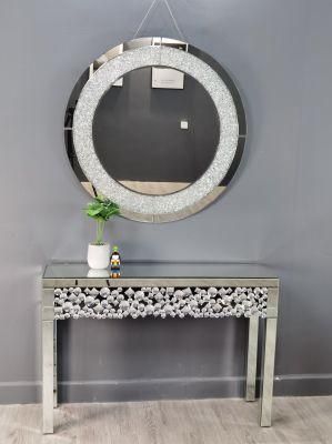 G Shape Unfolded Mirrored Glass Console Table Console and Mirror Set