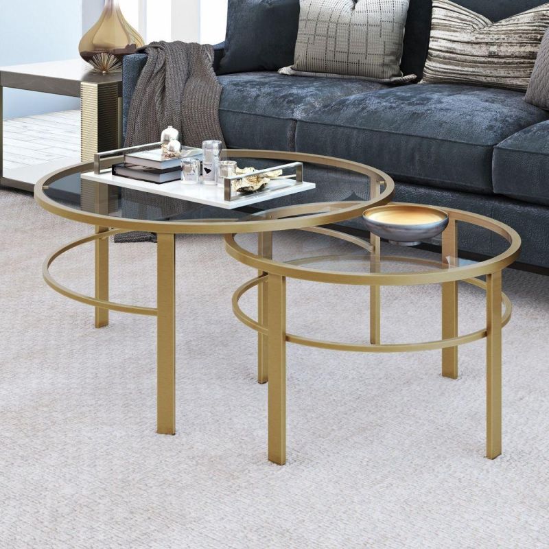Simple Living Room Furniture Industrial Tea Sofa Center Tempered Glass Top Round Combination Coffee Table Set