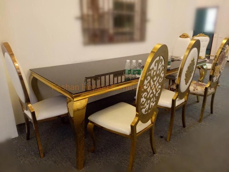 Modern Home Restaurant Furniture Set Special Gold Metal Stainless Steel Marble Topdining Room Table