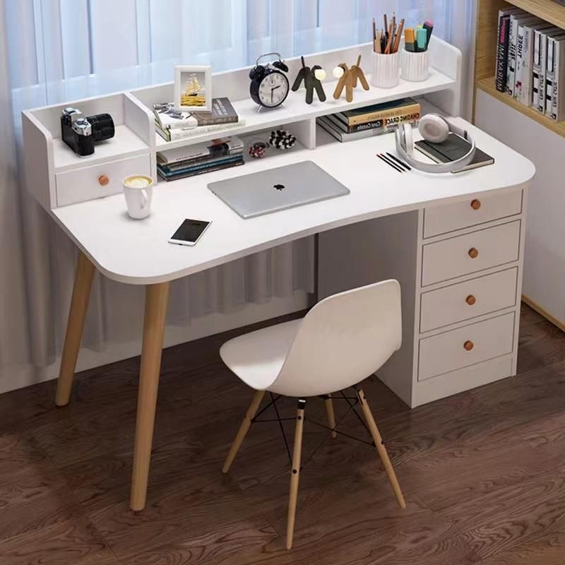 Mail Order Packing L-Shaped Computer Desk in White Finish, Glass Metal Computer Desk