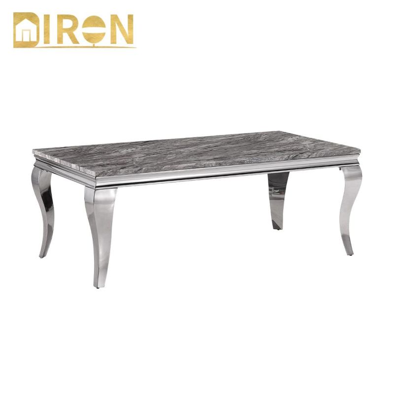 Modern Style Designs Glass Table Luxury Dining Room Furniture Marble Top Stainless Steel Legs Marble Coffee Table
