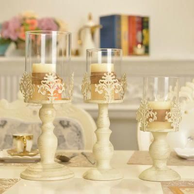 Elegant Candle Holder Home Decor White Painted Flower Pattern Metal Glass Candle Holders