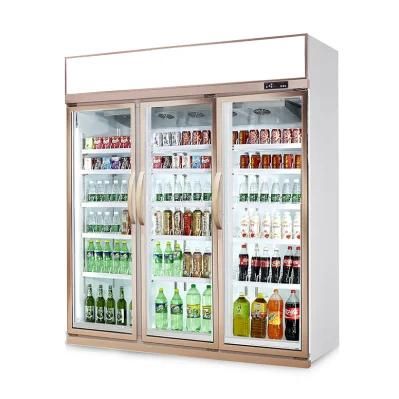 Fan Cooling System Three Glass Door Supermarket Beverage Cooler Showcase