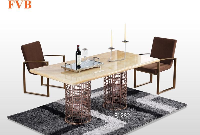 Modern Design Marble Top Dining Table with 6 Chairs