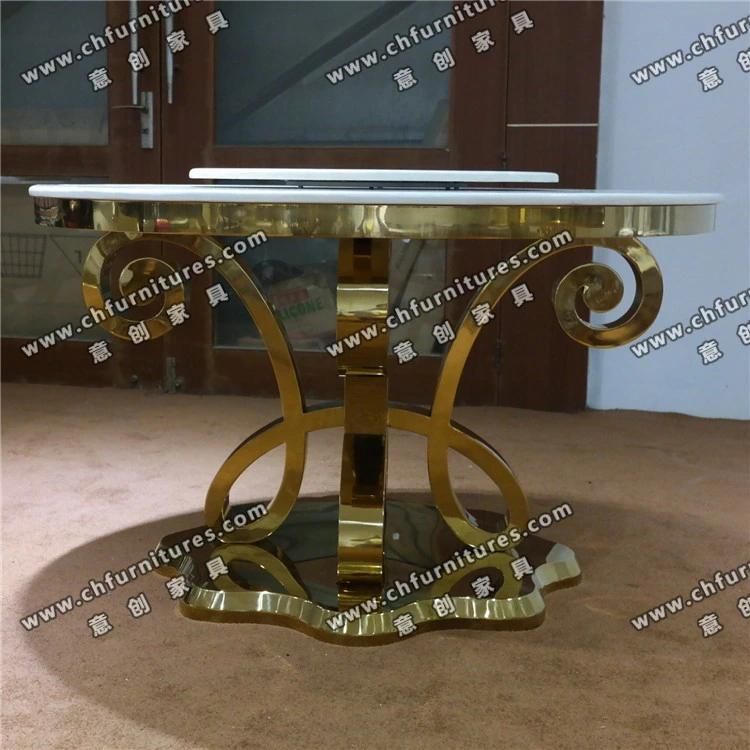 Marble or Tempered Glass Stainless Steel Chrome Silver Louis Dining Table Yc-St30