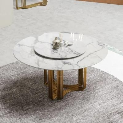 1.52 Meter Round Green Artificial Marble Dining Table with Lazy Susan