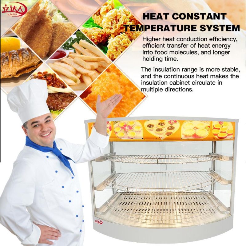 Curved Food Warming Showcase Commercial Restaurant Equipment Glass Food Warmer Display Showcase