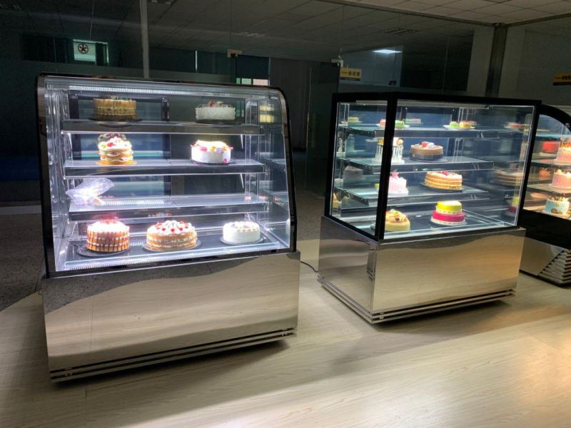 Curve Glass Heat Reflected Transparent Showcase Bakery Cake Bread Floor Standing Vertical Cooler