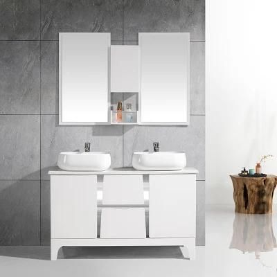 2021 China Modern White Mirror Cabinet Bathroom Vanity Toilet Furniture Double Sink Bathroom Cabinet with Ceramic Wash Sink