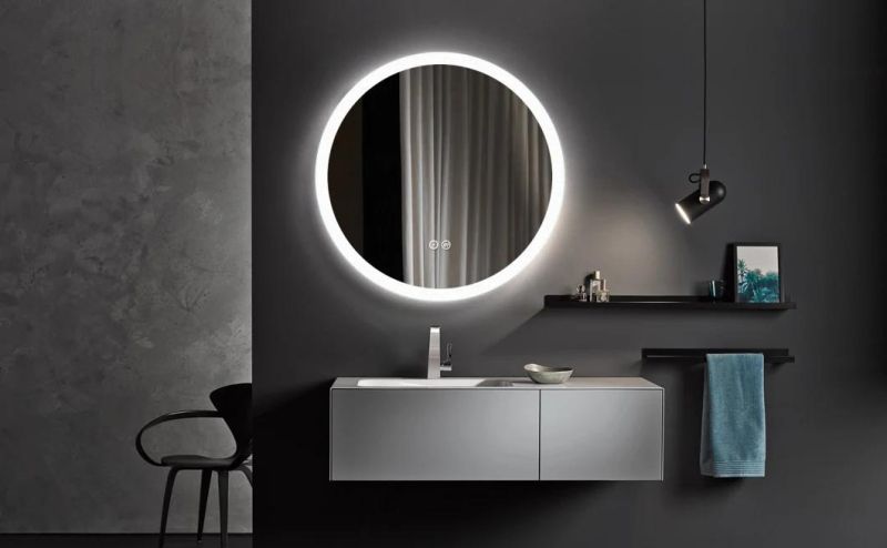 60cm Round LED Bathroom Mirror Illuminated Anti Fog LED Light Bathroom Smart Makeup Vanity Mirror, Touch Dimmble Switch Color Temperature Change, IP44