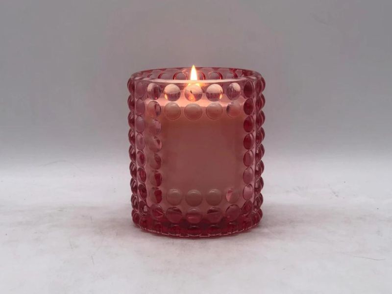 Colorful Wave Point Glass Candle Holder with Label for Decoration