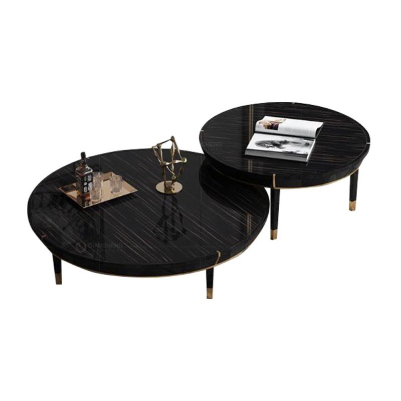 Apartment Floor Black Metal Legs Wooden Coffee Table