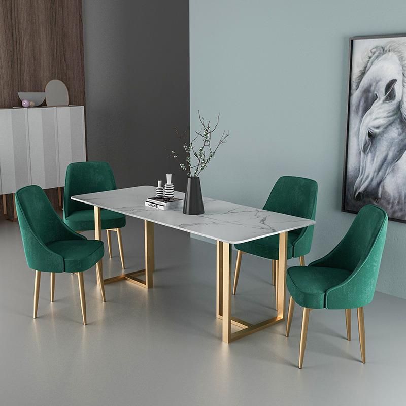 Modern Home Hotel Restaurant Furniture Tempered Glass Marble Gold Legs Stainless Steel Dining Table