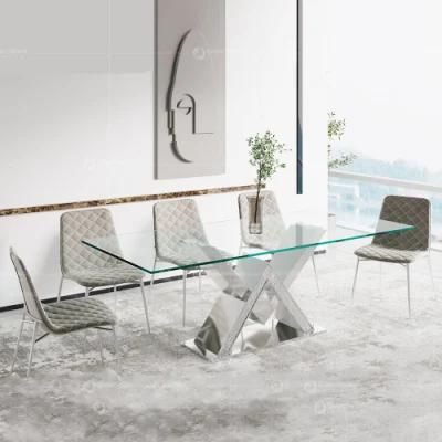 Fancy Luxury Mirrored Restsurant Kitchen 6 Seater Glass Dining Table Set