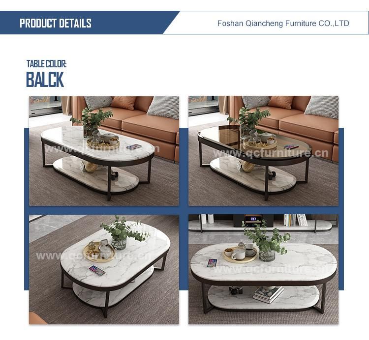Living Room Furniture Ellipse Steel Frame Two-Tier Marble Coffee Table