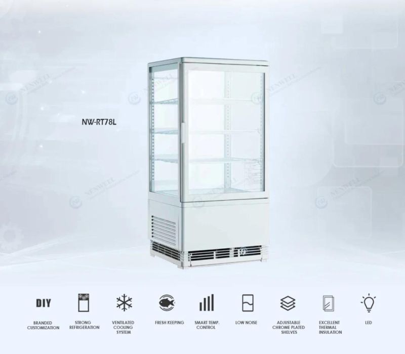 Four Side Double Glass Door Display Cooler Showcase with Carving Logo LCD Screen (NW-RT78L)