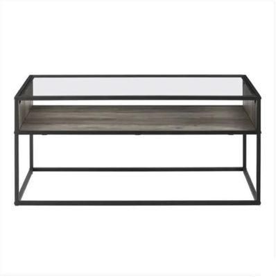 Custom Rectangle Metal and Glass Coffee Table with Open Shelf