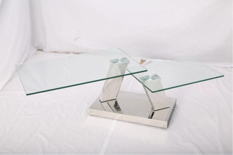 Stainless Steel Folding Coffee Table with Tempered Glass Top for Home Restaurant Furniture