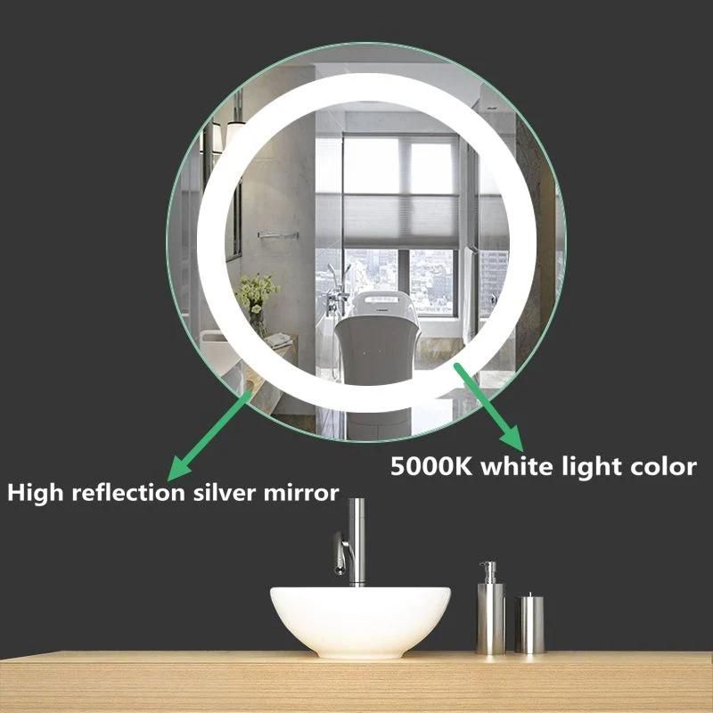 DIY Black Power Coating Framed LED Lighted Round Touch Sensor Bathroom Mirror with Strap