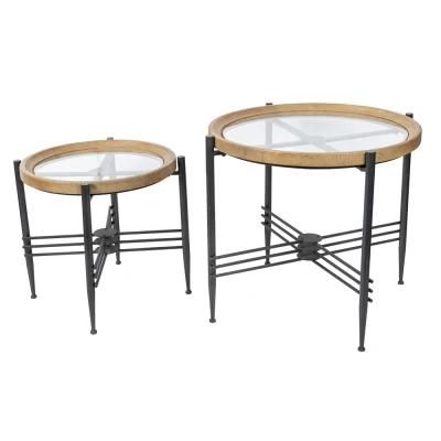 Set of 2 Wood and Metal Coffee Table