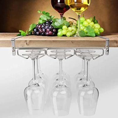 Adjustable Wine Glass Rack, Storage Stemware Holder Under Shelf 3 Rows Organizer Hanging Shelf for Bar Kitchen
