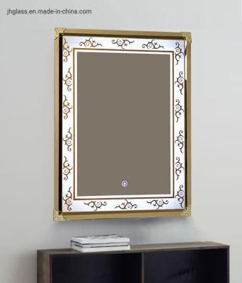 Hotel Bathroom Stainless Steel Golden Silver Framed LED Illuminated Lighted Mirror with Touch Sensor