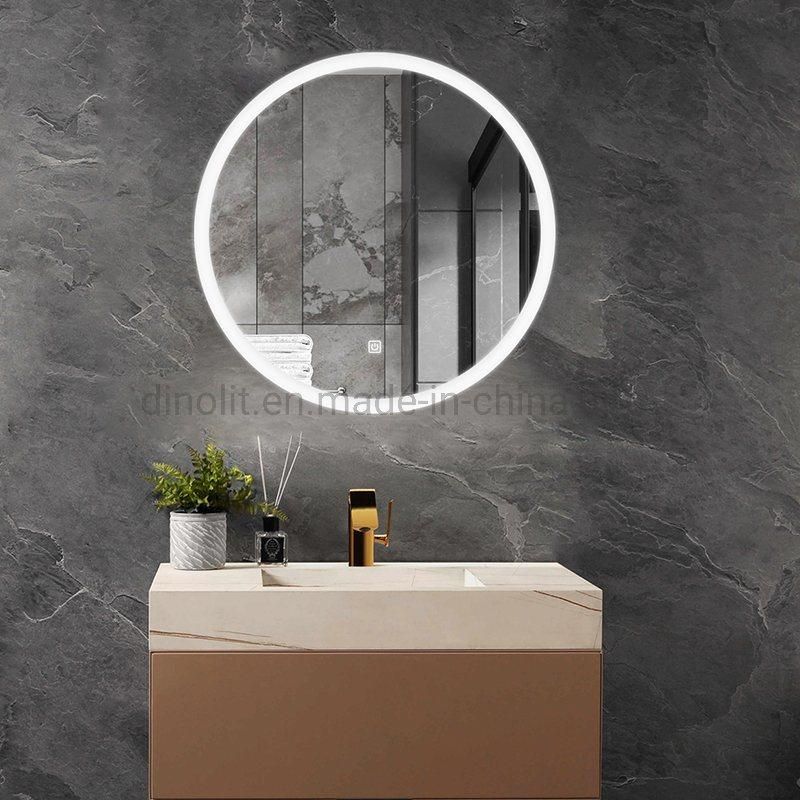 Round Fogproof Bathroom Waterproof Frameless 220V / 110V Intelligent Bath LED Illuminated Glass Vanity Mirror with Touch Sensor/Defogger/Bluetooth CE ETL