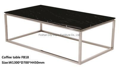Dopro Simple Style Stainless Steel Polished Silver Coffee Table Fb18, with Black Art Marble Table Top