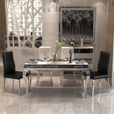 Modern Rectangle 6chairs Black Glass Dining Table for Home